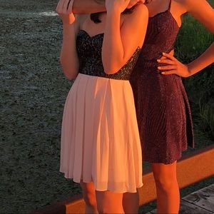 strapless Sequin Hearts ballerina pink & black sequin dress